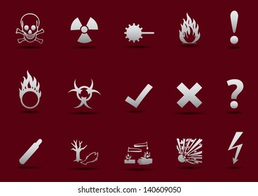 Isolated vector Danger sign collection with light gradient and shadow on red background