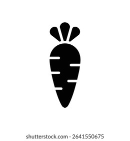 Isolated vector depiction showing a simple, black monochrome carrot icon against a transparent backdrop for versatile design integration.
