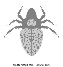 Isolated vector design black and white illustration set of decorative abstract bugs with ornament. The design is perfect for stickers, coloring, badges, logos, icons, advertisements, tattoos.