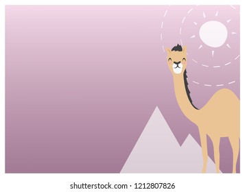 Isolated vector design of camel with pastel color background and copy space on left hand side.