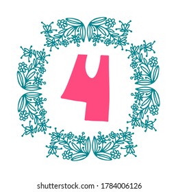 Isolated vector design cartoon number 4 card with blue floral ornament frame on white. The design is perfect for cards, decorations, invitations, postcards, stickers.