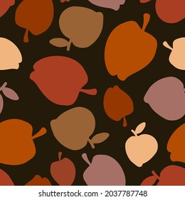 Isolated vector design colorful seamless pattern illustration of apples in red tones on brown. Can be used for printing on paper, stickers, badges, bijouterie, cards, textiles. 