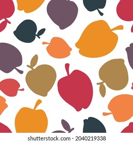 Isolated vector design colorful seamless pattern illustration of apples in red tones on white. Can be used for printing on paper, stickers, badges, bijouterie, cards, textiles. 