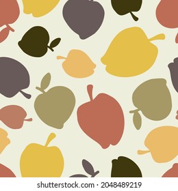 Isolated vector design colorful seamless pattern illustration of apples in red tones on white. Can be used for printing on paper, stickers, badges, bijouterie, cards, textiles. 