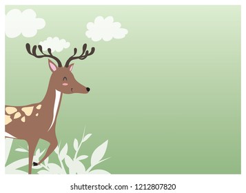 Isolated vector design of deer with pastel color background and copy space on right hand side.