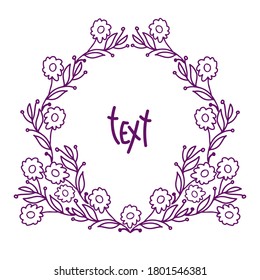 Isolated vector design frame garland of lined decorative abstract flowers on white background. The design is perfectly suitable for clothes design, children decoration, stickers, stationary, tattoos