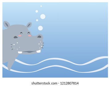 Isolated vector design of hippopotamus with pastel color background and copy space on right hand side.