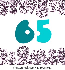 Isolated vector design number 40 card with floral ornament frame in blue tones on white. The design is perfect for cards, decorations, invitations, postcards, stickers.