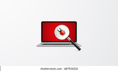 Isolated Vector Design.  Ransomware, Virus, Malware, Hacker Attack Background with Photorealistic Computer