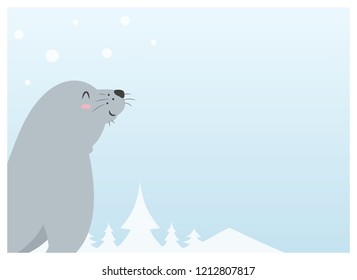 Isolated vector design of sea lion with pastel color background and copy space on right hand side.