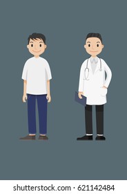 isolated vector of a doctor and patient on a gray background.
