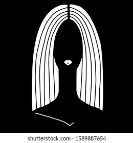 Isolated vector doodle woman face silhouette. Straight hair girl silhouette. Feminism concept design. Woman with straight hair style. Fashion hairstyle. Girl hair style.