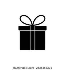 Isolated vector drawing displays a black gift box with a ribbon. A graphic design element perfect for different themed events and illustrations.