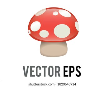 The isolated Vector edible fungus of mushroom emoji icon, depicted as toadstool with white spotted red cap, stem