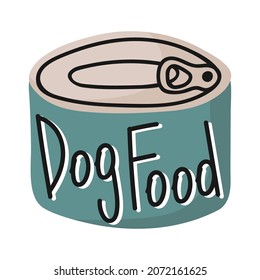 Isolated vector element. a can of dog food. Color image on a white background. The print is used for packaging design. 