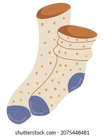 Isolated vector element. Cozy socks. Warm socks. For woman and for girl. Сlothing store. Color image on a white background. The print is used for packaging design.