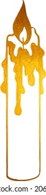Isolated vector element of long thin burning candle on white background for design template.