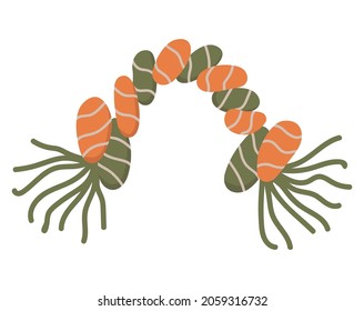 Isolated vector element. A rope with two knots. Chewing ball of cotton rope assembled. A toy for dogs. Pet store. The print is used for packaging design. 
