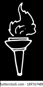 Isolated vector element torch white outline illustration on black background. Design element hand drawn picture of the torch in the style of Doodle