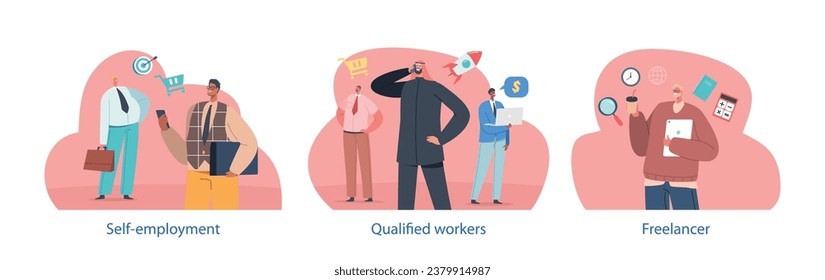 Isolated Vector Elements With Businessmen, Qualified Workers, Self-employed And Freelancers Possess Expertise, Integrity
