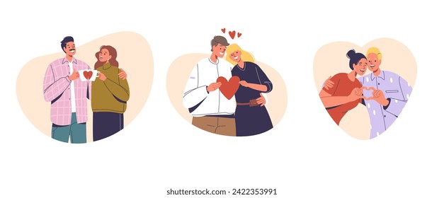 Isolated Vector Elements With Cartoon Joyous Couple Characters Clasps Hands, Their Eyes Gleaming With Love