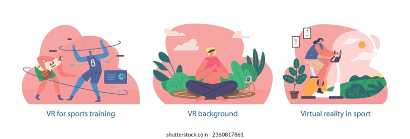 Isolated Vector Elements With Character Engage in Virtual Reality Sports Merge Digital Technology With Physical Activity