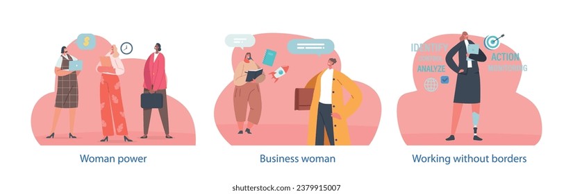 Isolated Vector Elements With Women In Business. Female Characters Empowering Leaders, Driving Innovation