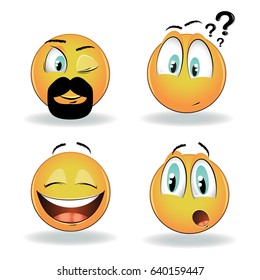 Isolated vector emoticons with funny facial expressions. illustration