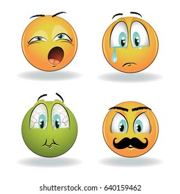 Isolated vector emoticons with funny facial expressions. illustration