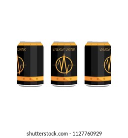 Isolated vector energy drink cans illustration in different angles on white background.