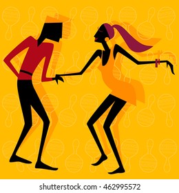 Isolated Vector eps Art. Salsa . Samba . Rumba. Latin social Dance. Couple Dancing. Logo and symbol for school, club, bars, studios