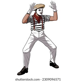 Isolated vector EPS Semi realistic Cartoon mime artist  character 
