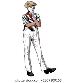 Isolated vector EPS Semi realistic Cartoon mime artist  character thinking
