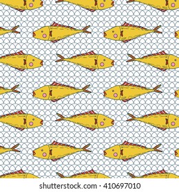 Isolated Vector Fish Illustration Seamless Pattern Vector.