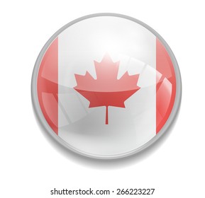 Isolated Vector Flag of Canada is made in the form of a realistic volume glass button on white background. Use for brochures, printed materials, signs, elements, web site, Illustration, Image, Icon.
