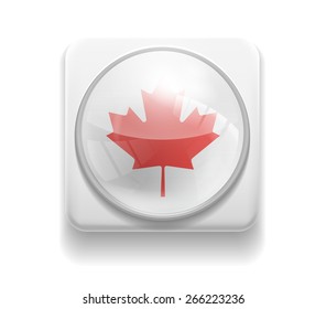 Isolated Vector Flag of Canada is made in the form of a realistic volume glass button plastic-based . Use for brochures, printed materials, signs, elements, web site, Illustration, Image, Icon.