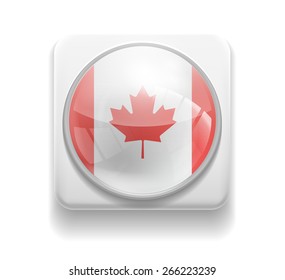 Isolated Vector Flag of Canada is made in the form of a realistic volume glass button plastic-based. Use for brochures, printed materials, signs, elements, web site, Illustration, Image, Icon.