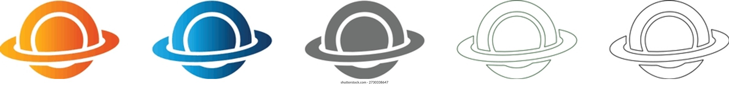 Icono plano de Vector aislado de Saturno con anillos. Este sencillo gráfico es una pieza clave en un conjunto de iconos consistente, también disponible en negro sólido.