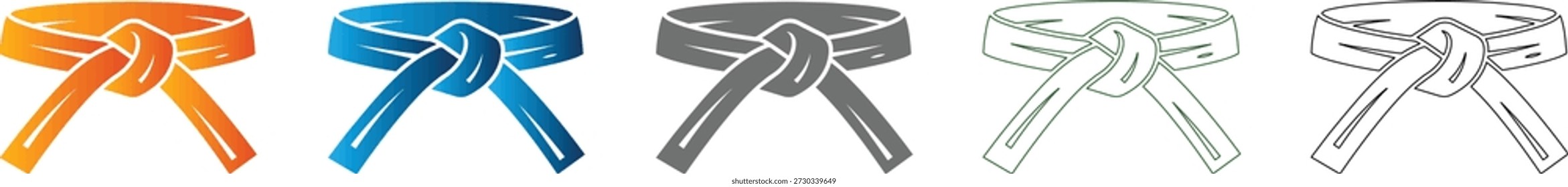 Un icono plano de Vector aislado de un cinturón de karate atado, parte de un conjunto de iconos profesionales. Este simple gráfico negro sólido simboliza la progresión y el logro de las artes marciales.