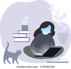 Isolated vector flat illustration of characters with notebook. Collection of office person working at home. Online education, studying indoors.