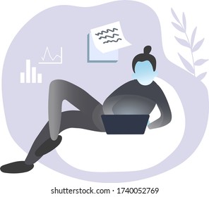 Isolated vector flat illustration of characters with notebook. Collection of office person working at home. Online education, studying indoors.