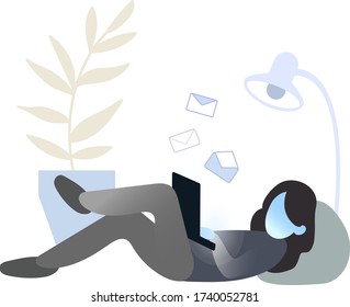 Ilustración plana vectorial aislada de caracteres con bloc de notas. Colección de personas que trabajan en casa. Educación en línea, estudiando en casa.