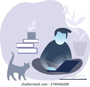 Isolated vector flat illustration of characters with notebook. Collection of office person working at home. Online education, studying indoors.