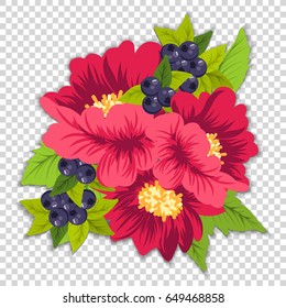 Isolated vector floral ?omposition with blueberries.