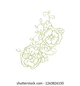 Isolated Vector Floral Branch Element for Coloring Book Pages. Antistress Flower with Leaves and Petals for your Craft Design