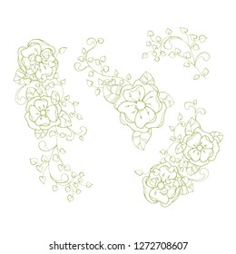 Isolated Vector Floral Branch Element for Coloring Book Pages. Antistress Flower with Leaves and Petals for your Craft Design