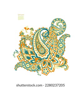 Isolated Vector Floral Paisley. Asian Arabian greeting card design