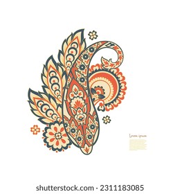 Isolated Vector Floral Paisley. Asian Arabian greeting card design