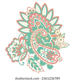 Isolated Vector Floral Paisley. Asian Arabian greeting card design