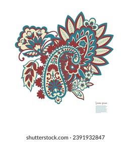 Isolated Vector Floral Paisley. Asian Arabian greeting card design